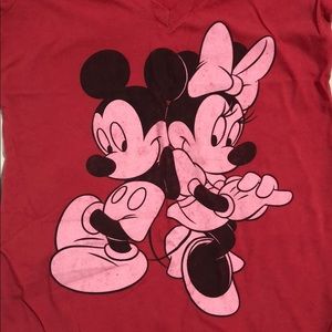 Red Mickey and Minnie Mouse V Neck TShirt